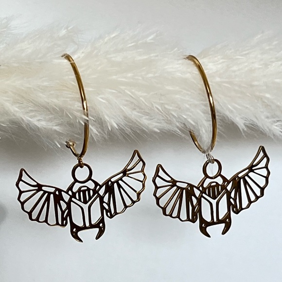 Egyptian Winged Beetle Hoops - Protection Hoops - Ancient Egyptian Hoops - Picture 5 of 9